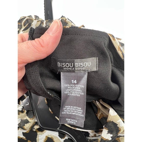 Bisou Bisou Sz 14 Black Leopard Dress Flowy Club Evening Beach Cover - Picture 4 of 4